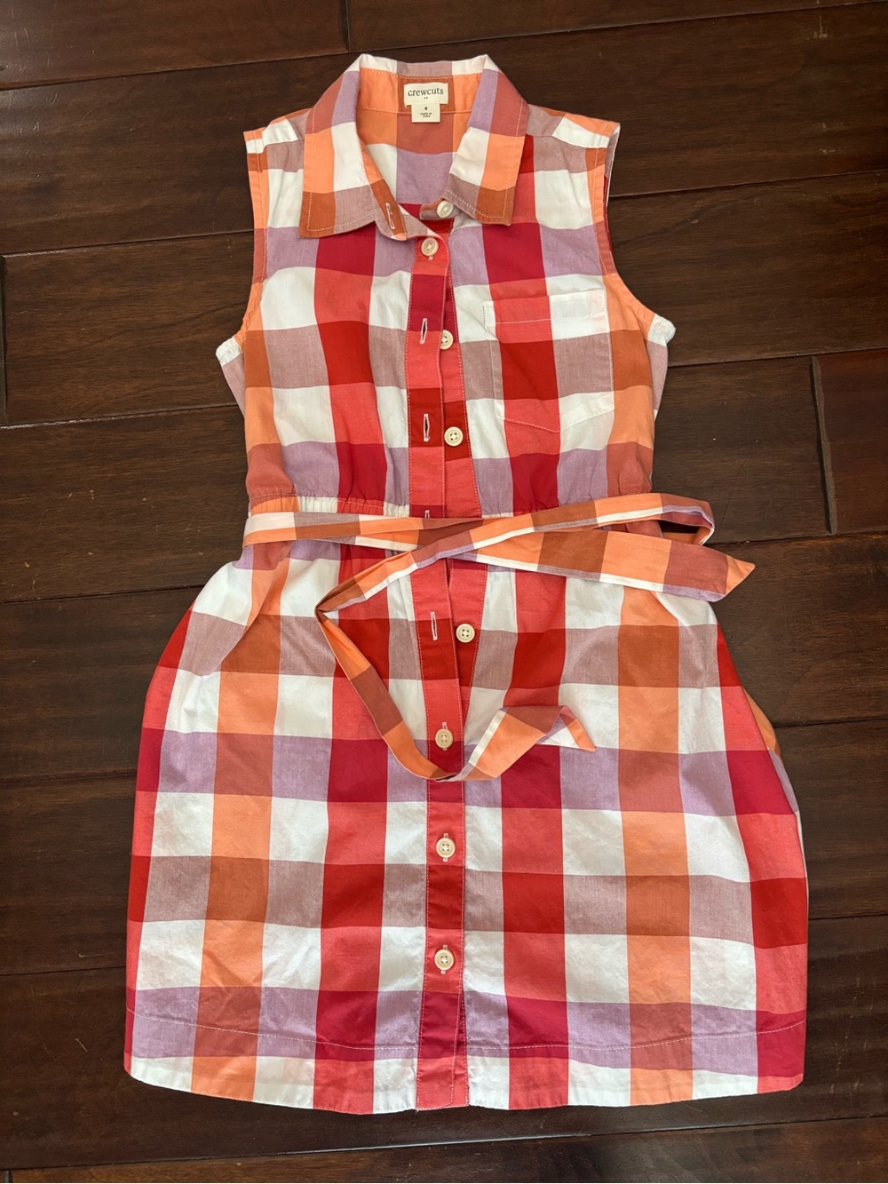 Crewcuts Sleeveless Plaid Dress in Red, Orange & White